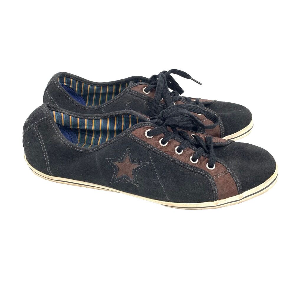 Converse Suede Low Top Sneakers Size 8.5 Womens Black Brown Casual Lace Up